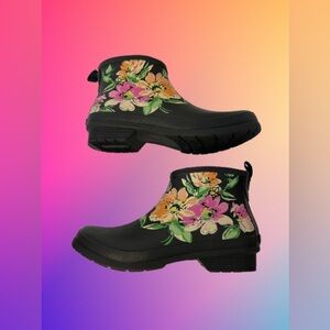 Chooka, Women’s Chelsea Bootie in Black Bouquet, Waterproof Ankle Rain Boots 10M